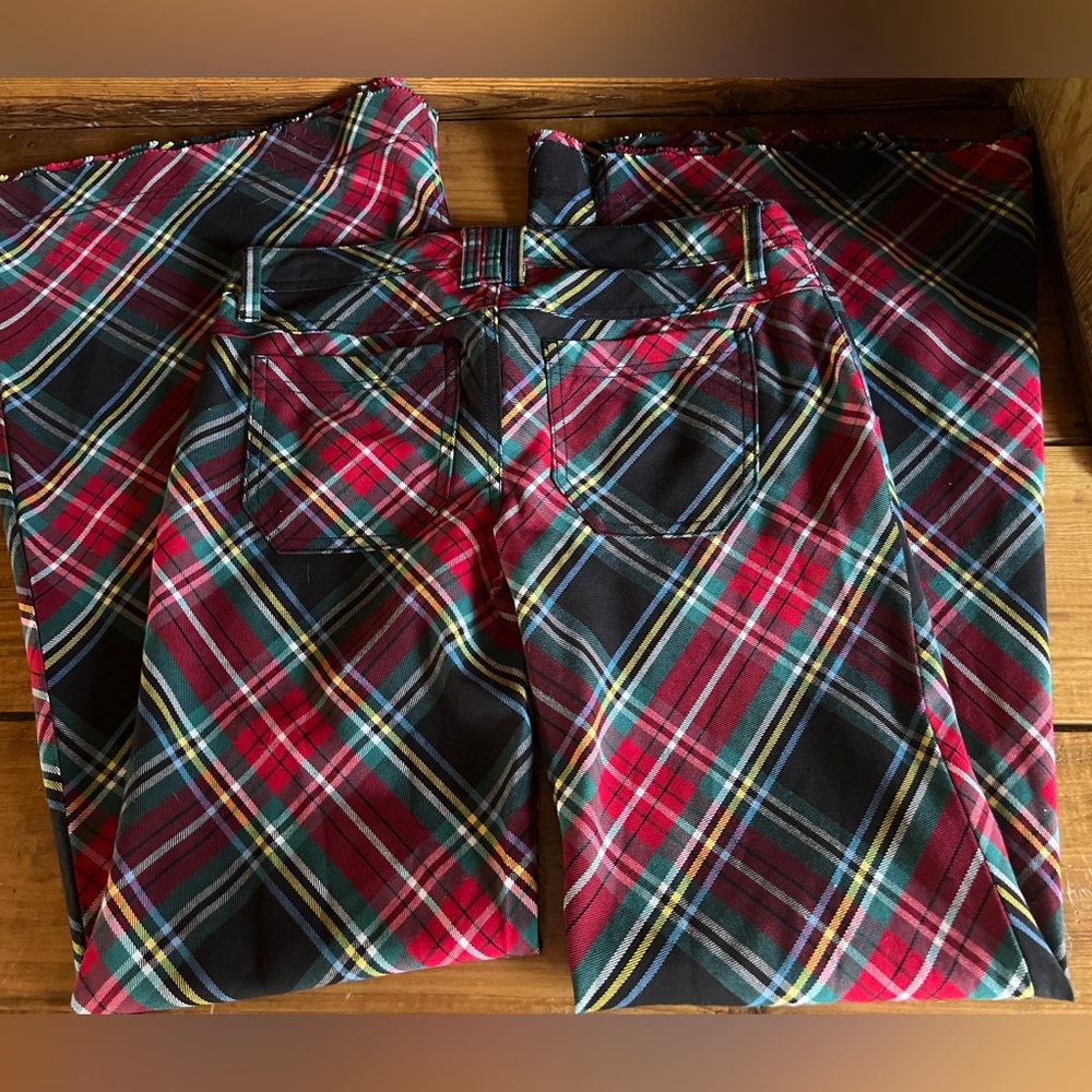 Free People Plaid Flare Pants in Red, Black, and Yellow